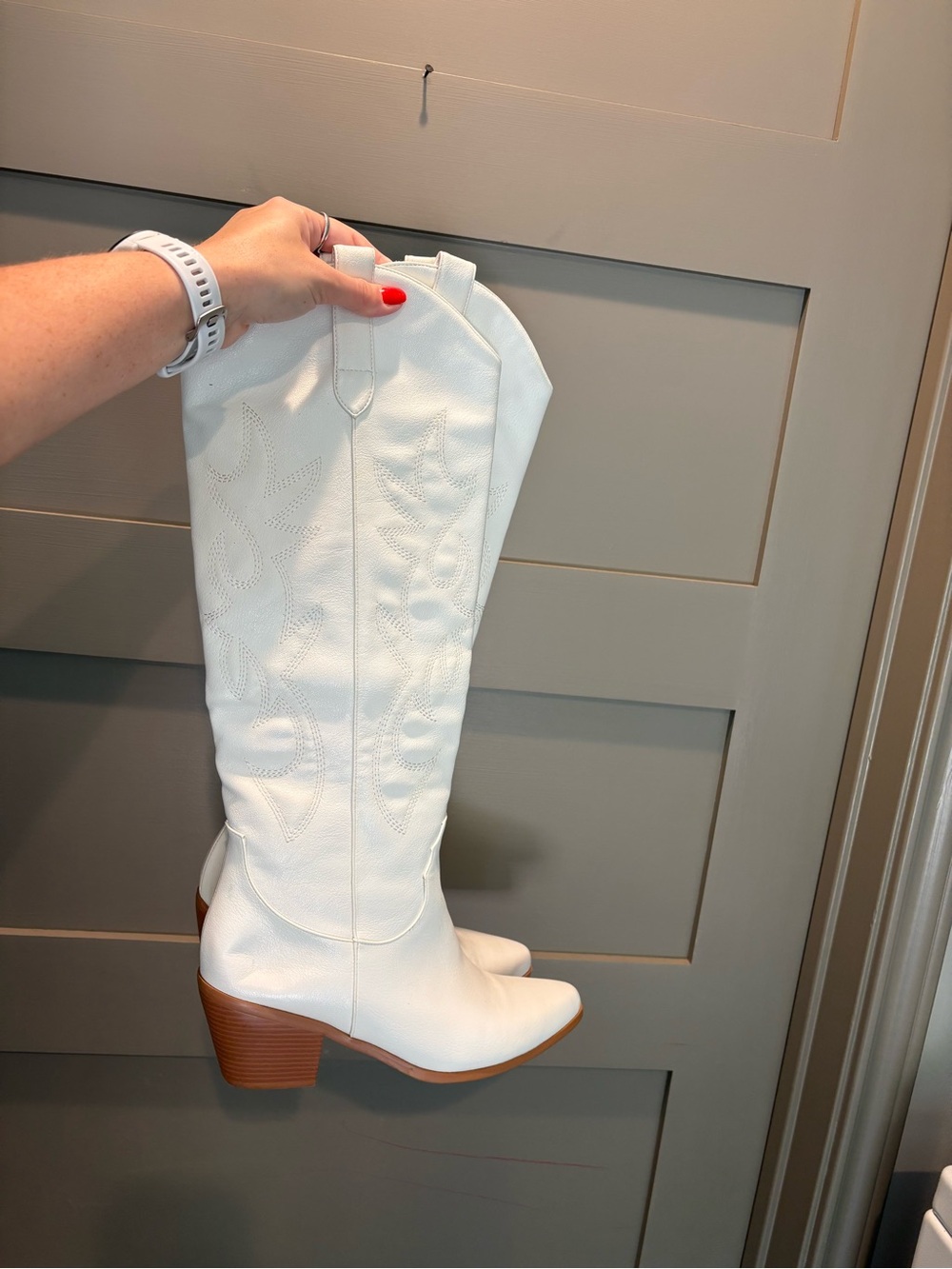 White Cowboy Western Knee-High faux Leather Boots